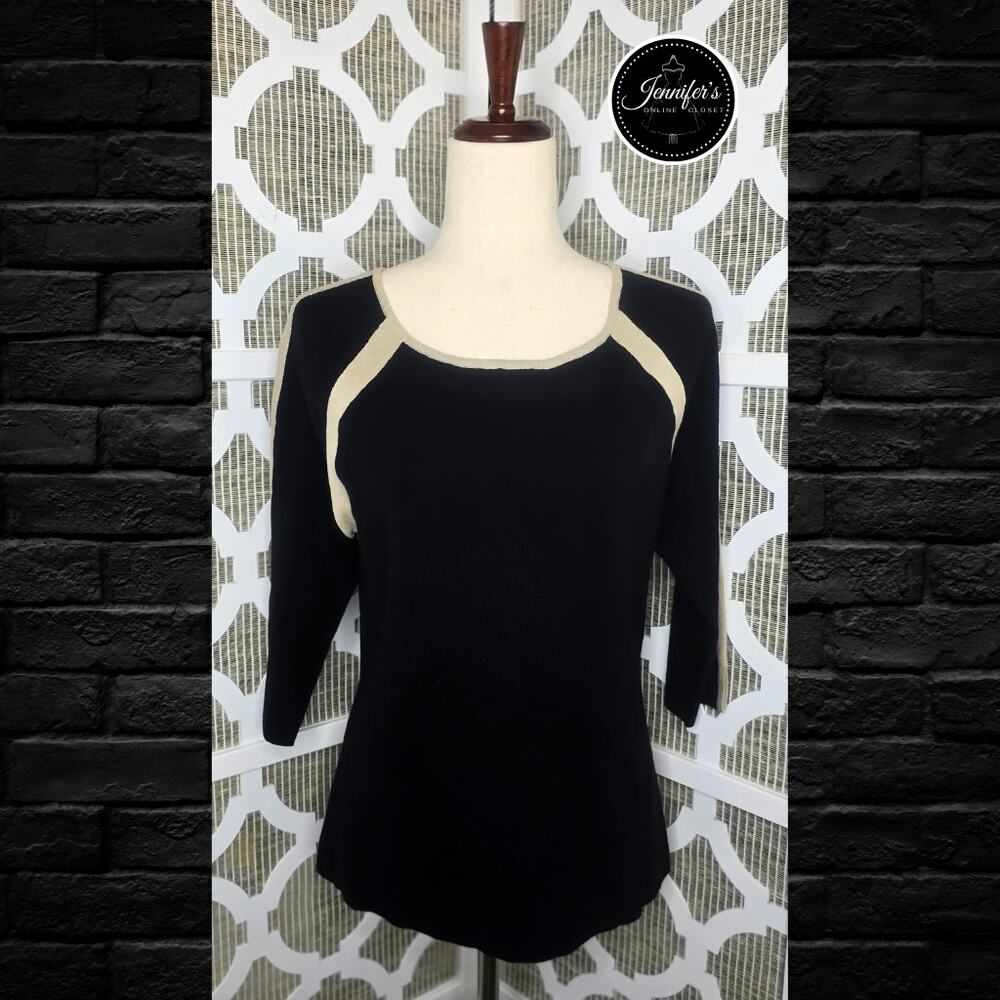 Monterey Bay Black & Tan Scoop Neck 3/4 Dolman Sleeve Sweater Size PL